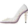 imageFSJ Women Sexy Pearls Transparent Pointed Toe Pumps High Heel with Pearls Slip On Formal Party Dress Wedding Shoes Size 415 USMedium Purple