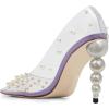 imageFSJ Women Sexy Pearls Transparent Pointed Toe Pumps High Heel with Pearls Slip On Formal Party Dress Wedding Shoes Size 415 USMedium Purple