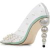 imageFSJ Women Sexy Pearls Transparent Pointed Toe Pumps High Heel with Pearls Slip On Formal Party Dress Wedding Shoes Size 415 USTurquoise