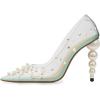 imageFSJ Women Sexy Pearls Transparent Pointed Toe Pumps High Heel with Pearls Slip On Formal Party Dress Wedding Shoes Size 415 USTurquoise