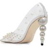 imageFSJ Women Sexy Pearls Transparent Pointed Toe Pumps High Heel with Pearls Slip On Formal Party Dress Wedding Shoes Size 415 USWhite