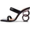 imageFSJ Women Square Open Toe Two Strap Heeled Sandal Chain Detail High Heel Slip On Mules Backless Slides Ladies Date Shoes Size 416 USBlack