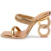 imageFSJ Women Square Open Toe Two Strap Heeled Sandal Chain Detail High Heel Slip On Mules Backless Slides Ladies Date Shoes Size 416 USGold
