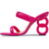imageFSJ Women Square Open Toe Two Strap Heeled Sandal Chain Detail High Heel Slip On Mules Backless Slides Ladies Date Shoes Size 416 USHot Pink