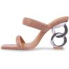 imageFSJ Women Square Open Toe Two Strap Heeled Sandal Chain Detail High Heel Slip On Mules Backless Slides Ladies Date Shoes Size 416 USNude