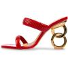 imageFSJ Women Square Open Toe Two Strap Heeled Sandal Chain Detail High Heel Slip On Mules Backless Slides Ladies Date Shoes Size 416 USRed