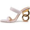 imageFSJ Women Square Open Toe Two Strap Heeled Sandal Chain Detail High Heel Slip On Mules Backless Slides Ladies Date Shoes Size 416 USWhite