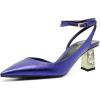 imageFSJ Women Block Chunky Heel Crystal Slingback Pumps Pointed Toe Strappy DOrsay Party Wedding Bride Pump Shoes Size 416 USBlue