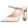 imageFSJ Women Crystal Chunky Heeled Mules Wedding Sandals Rhinestone Strappy Pumps Pointed Toe Fashion Slippers Slip On Bridal Shoes Size 415 USBeige