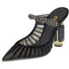 imageFSJ Women Crystal Chunky Heeled Mules Wedding Sandals Rhinestone Strappy Pumps Pointed Toe Fashion Slippers Slip On Bridal Shoes Size 415 USBlack Mesh