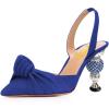 imageFSJ Women Graceful Slip On Slingback Pumps Pointed Closed Toe Strappy Studded High Heels Elastic Ankle Strap Sandals Suede Ladies Dress Shoes Size 415 USBlue