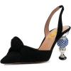 imageFSJ Women Graceful Slip On Slingback Pumps Pointed Closed Toe Strappy Studded High Heels Elastic Ankle Strap Sandals Suede Ladies Dress Shoes Size 415 USBlack