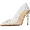 imageFSJ Women Sexy Pearls Transparent Pointed Toe Pumps High Heel with Pearls Slip On Formal Party Dress Wedding Shoes Size 415 USApricot