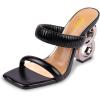 imageFSJ Women Square Open Toe Two Strap Heeled Sandal Chain Detail High Heel Slip On Mules Backless Slides Ladies Date Shoes Size 416 USBlack