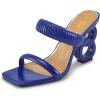 imageFSJ Women Square Open Toe Two Strap Heeled Sandal Chain Detail High Heel Slip On Mules Backless Slides Ladies Date Shoes Size 416 USBlue