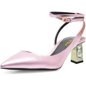 imageFSJ Women Block Chunky Heel Crystal Slingback Pumps Pointed Toe Strappy DOrsay Party Wedding Bride Pump Shoes Size 416 USLilac