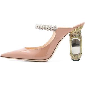 imageFSJ Women Crystal Chunky Heeled Mules Wedding Sandals Rhinestone Strappy Pumps Pointed Toe Fashion Slippers Slip On Bridal Shoes Size 415 USLight Salmon