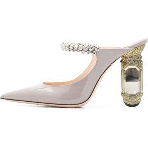 imageFSJ Women Crystal Chunky Heeled Mules Wedding Sandals Rhinestone Strappy Pumps Pointed Toe Fashion Slippers Slip On Bridal Shoes Size 415 USPeachpuff