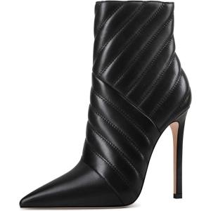 imageFSJ Women Fashion Ankle Boot Sexy Pointed Toe Stiletto High Heel Side Zipper Dressy Short Booties Size 415 USBlack
