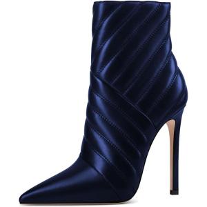 imageFSJ Women Fashion Ankle Boot Sexy Pointed Toe Stiletto High Heel Side Zipper Dressy Short Booties Size 415 USBlue