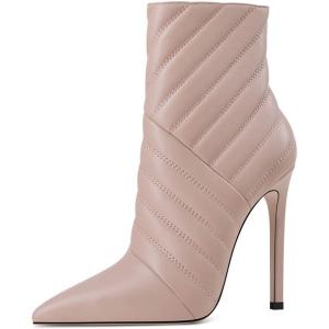 imageFSJ Women Fashion Ankle Boot Sexy Pointed Toe Stiletto High Heel Side Zipper Dressy Short Booties Size 415 USNude Pink