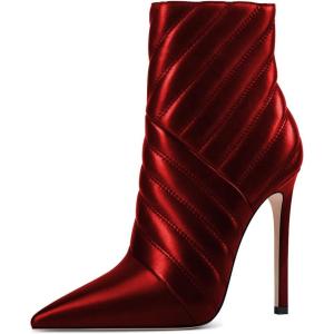 imageFSJ Women Fashion Ankle Boot Sexy Pointed Toe Stiletto High Heel Side Zipper Dressy Short Booties Size 415 USRed