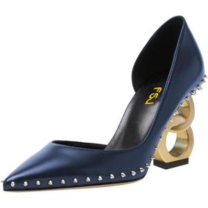 imageFSJ Women Graceful Pointed Toe Studded Rivets DOrsay Pumps Gold Chain High Heel Slip On Ladies Patry Prom Evening Dress Shoes Size 416 USDark Blue