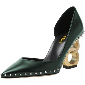 imageFSJ Women Graceful Pointed Toe Studded Rivets DOrsay Pumps Gold Chain High Heel Slip On Ladies Patry Prom Evening Dress Shoes Size 416 USDark Green