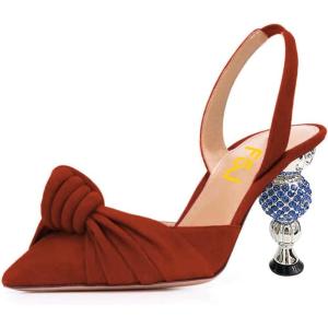 imageFSJ Women Graceful Slip On Slingback Pumps Pointed Closed Toe Strappy Studded High Heels Elastic Ankle Strap Sandals Suede Ladies Dress Shoes Size 415 USDarkred