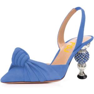 imageFSJ Women Graceful Slip On Slingback Pumps Pointed Closed Toe Strappy Studded High Heels Elastic Ankle Strap Sandals Suede Ladies Dress Shoes Size 415 USSkyblue