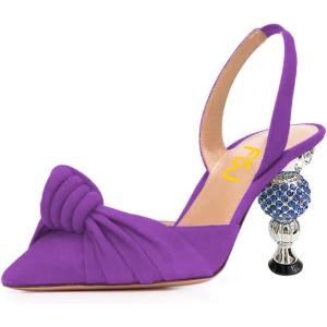imageFSJ Women Graceful Slip On Slingback Pumps Pointed Closed Toe Strappy Studded High Heels Elastic Ankle Strap Sandals Suede Ladies Dress Shoes Size 415 USDarkorchid