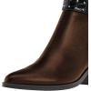 imageFSJ Women Almond Pointed Toe Ankle Boots Chelsea Cut Out Block Chunky Heels Booties with Buckle Ankle Strap Comfort Shoes Size 415 USCoffee Brown