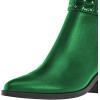 imageFSJ Women Almond Pointed Toe Ankle Boots Chelsea Cut Out Block Chunky Heels Booties with Buckle Ankle Strap Comfort Shoes Size 415 USGreen