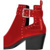 imageFSJ Women Almond Pointed Toe Ankle Boots Chelsea Cut Out Block Chunky Heels Booties with Buckle Ankle Strap Comfort Shoes Size 415 USRed