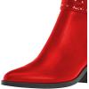 imageFSJ Women Almond Pointed Toe Ankle Boots Chelsea Cut Out Block Chunky Heels Booties with Buckle Ankle Strap Comfort Shoes Size 415 USRed