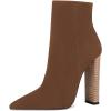 imageFSJ Women Fashion Chunky High Stacked Heels Booties Side Zipper Pointed Toe Ankle Boots Faux Suede Wide Winter Sexy Dress Evening Short Boots Shoes Size 415 USBrown