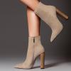imageFSJ Women Fashion Chunky High Stacked Heels Booties Side Zipper Pointed Toe Ankle Boots Faux Suede Wide Winter Sexy Dress Evening Short Boots Shoes Size 415 USApricot
