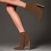 imageFSJ Women Fashion Chunky High Stacked Heels Booties Side Zipper Pointed Toe Ankle Boots Faux Suede Wide Winter Sexy Dress Evening Short Boots Shoes Size 415 USBrown