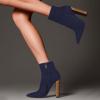 imageFSJ Women Fashion Chunky High Stacked Heels Booties Side Zipper Pointed Toe Ankle Boots Faux Suede Wide Winter Sexy Dress Evening Short Boots Shoes Size 415 USNavy