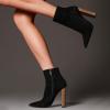 imageFSJ Women Fashion Chunky High Stacked Heels Booties Side Zipper Pointed Toe Ankle Boots Faux Suede Wide Winter Sexy Dress Evening Short Boots Shoes Size 415 USBlack
