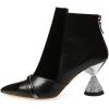 imageFSJ Women Glossy Mid Heel Ankle Boots Pointed Toe Bootie Chelsea Zipper Fall Fashion Winter Shoe Size 415 USBlack Crystal Heel