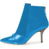imageFSJ Women Glossy Mid Heel Ankle Boots Pointed Toe Bootie Chelsea Zipper Fall Fashion Winter Shoe Size 415 USBlue