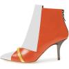 imageFSJ Women Glossy Mid Heel Ankle Boots Pointed Toe Bootie Chelsea Zipper Fall Fashion Winter Shoe Size 415 USOrange White