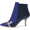 imageFSJ Women Glossy Mid Heel Ankle Boots Pointed Toe Bootie Chelsea Zipper Fall Fashion Winter Shoe Size 415 USPink Blue