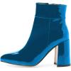 imageFSJ Women Pointed Toe Block High Heel Ankle Boots Glossy Patent Leather Party Dress Booties Size 415 USBlue