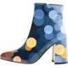 imageFSJ Women Pointed Toe Block High Heel Ankle Boots Glossy Patent Leather Party Dress Booties Size 415 USBlue Bubble