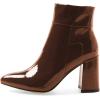 imageFSJ Women Pointed Toe Block High Heel Ankle Boots Glossy Patent Leather Party Dress Booties Size 415 USBrown