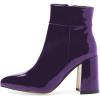 imageFSJ Women Pointed Toe Block High Heel Ankle Boots Glossy Patent Leather Party Dress Booties Size 415 USDark Orchid