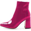 imageFSJ Women Pointed Toe Block High Heel Ankle Boots Glossy Patent Leather Party Dress Booties Size 415 USFuchsia