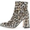 imageFSJ Women Pointed Toe Block High Heel Ankle Boots Glossy Patent Leather Party Dress Booties Size 415 USGrey Leopard